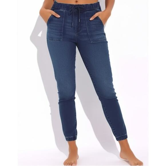 American Eagle Jogger Pants SZ 0 Short Blue Soft Stretch Denim High-Rise Jeans - Picture 1 of 11